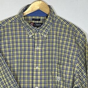 Chaps Men Long Sleeve Button Down Plaid Blue & Yellow  60 Cotton 40 Polyester  L
